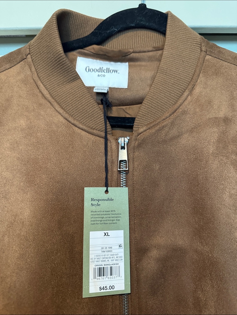 Goodfellow & Co Chestnut Brown Suede-Style Bomber Jacket - Picture 2 of 3